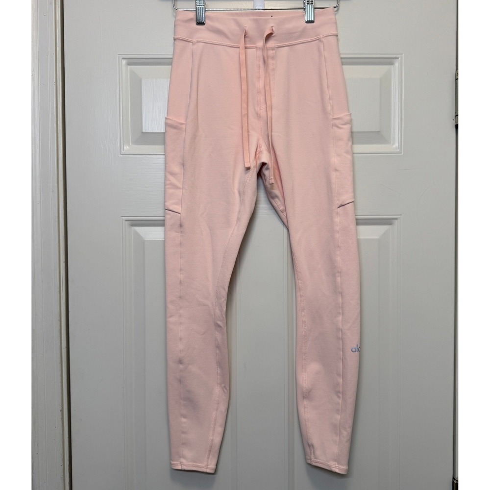Alo Yoga Womens High Waist Cargo Leggings XS Pink Drawstring Pockets Athleisure